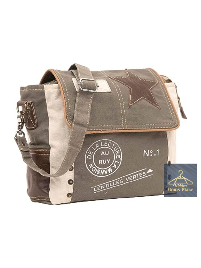 Lightweight Canvas And Leather Crossbody Bag With Adjustable Strap